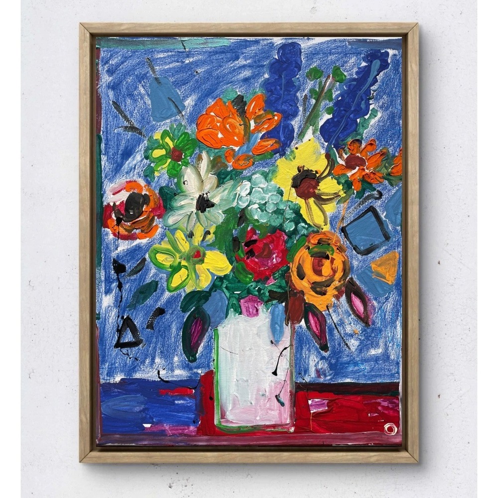 Original Abstract Floral Oil Painting 12x12 Textured Impasto Canvas Wall Art